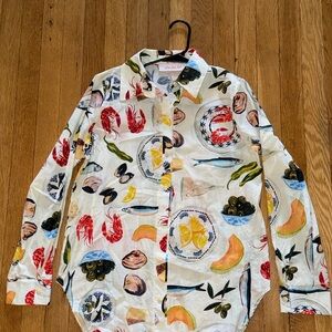 Lisa Says Gah Tessa Seafood Print Button-Up Shirt
